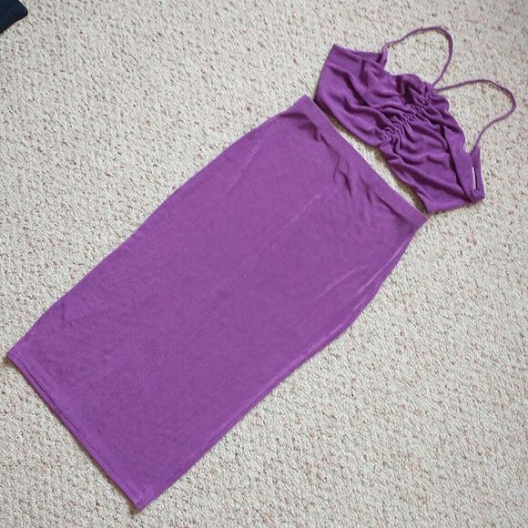 She Is Us Maxi Skirt Top Bra Set L Purple Slinky Stretch Comfort Beach Vacation - Picture 1 of 8
